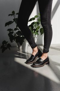 Penny Loafer Classic Women Black Loafers, Flat Black Women Shoes, Chunky Loafers