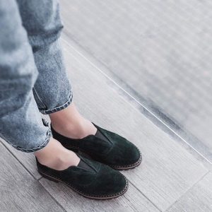 Green Suede Women Oxfords, Green Handmade Shoes, Women Brogue Shoes