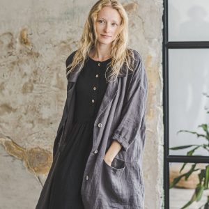 Oversized Linen Blazer With Pockets: Loose Fit Cardigan