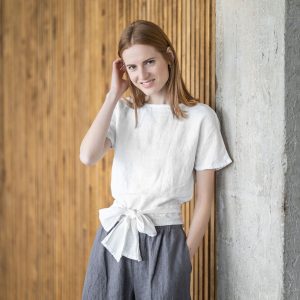 Linen Kimono Blouse: Tie Waist Tank Top