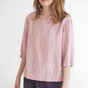 Simple Linen Top: Loose Fit Summer Blouse, Mellow Rose