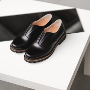 Handmade Black Leather Oxford Loafers: Women's Derby Shoes