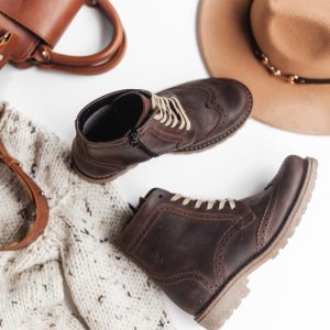 Women Brown Leather Brogue Boots, Women Brown Boots, Brown Aged Women Brogue Boots